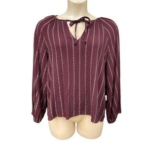 $155 Anthropologie Maven West Boutique Peasant Blouse Plum Metallic Stripes M